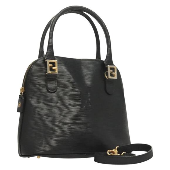 FENDI Hand Bag Leather Black Gold - Picture 1 of 13